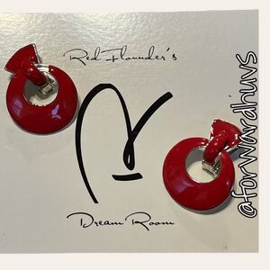 80s 90s Vintage Red Door Knocker Clip on Earrings